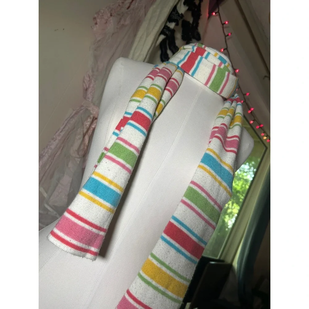 Y2K Aeropostale Striped Knit Scarf Rainbow Cream Long Winter Scarf Retro 2000s